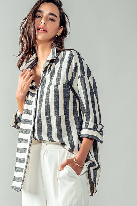 VERTICAL AND HORIZONTAL STRIPED SHIRT(Multiple colors)