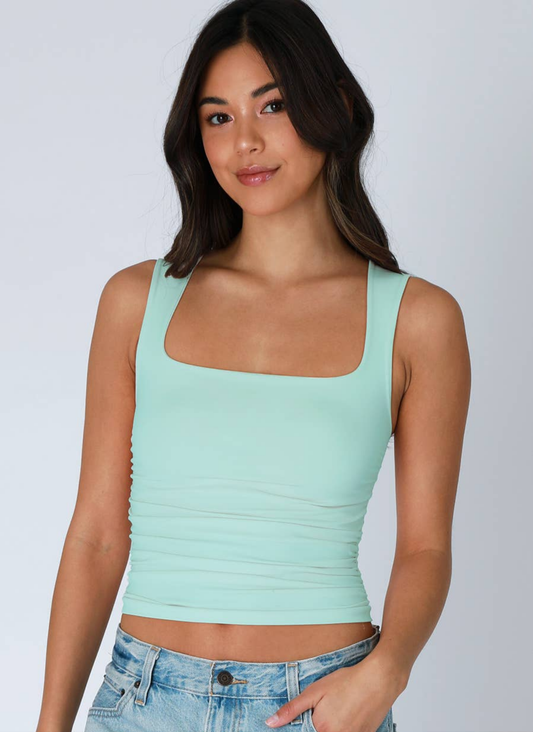 Island Aqua Clean Line Square Shirred Top