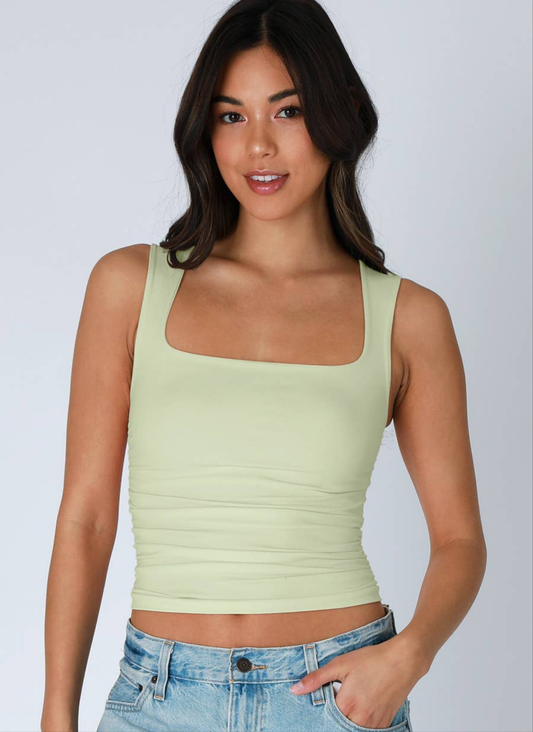Pistachio cream Clean Line Square Shirred Top