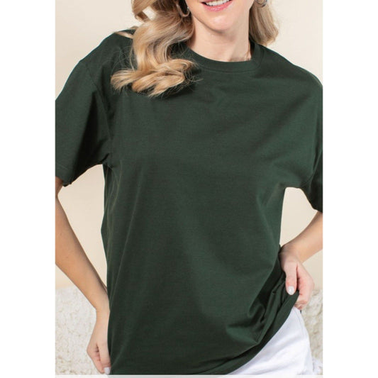 CAMISETA CUELLO REDONDO DE PUNTO BÁSICO VERDE BOSQUE