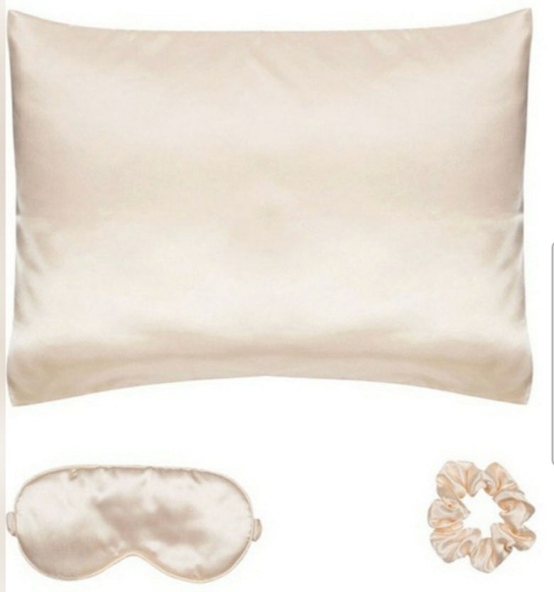 Ivory Satin Sleep set. Pillowcase,EyeMask and Scrunchy by CALA