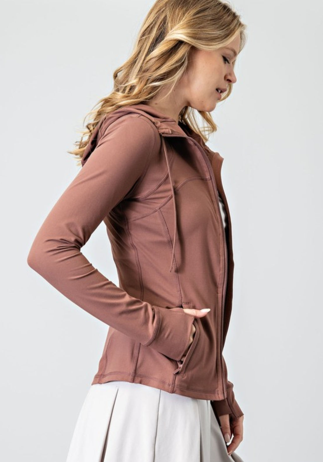 Plus Fitted Activewear Jacket with Hood in Smoky Topaz