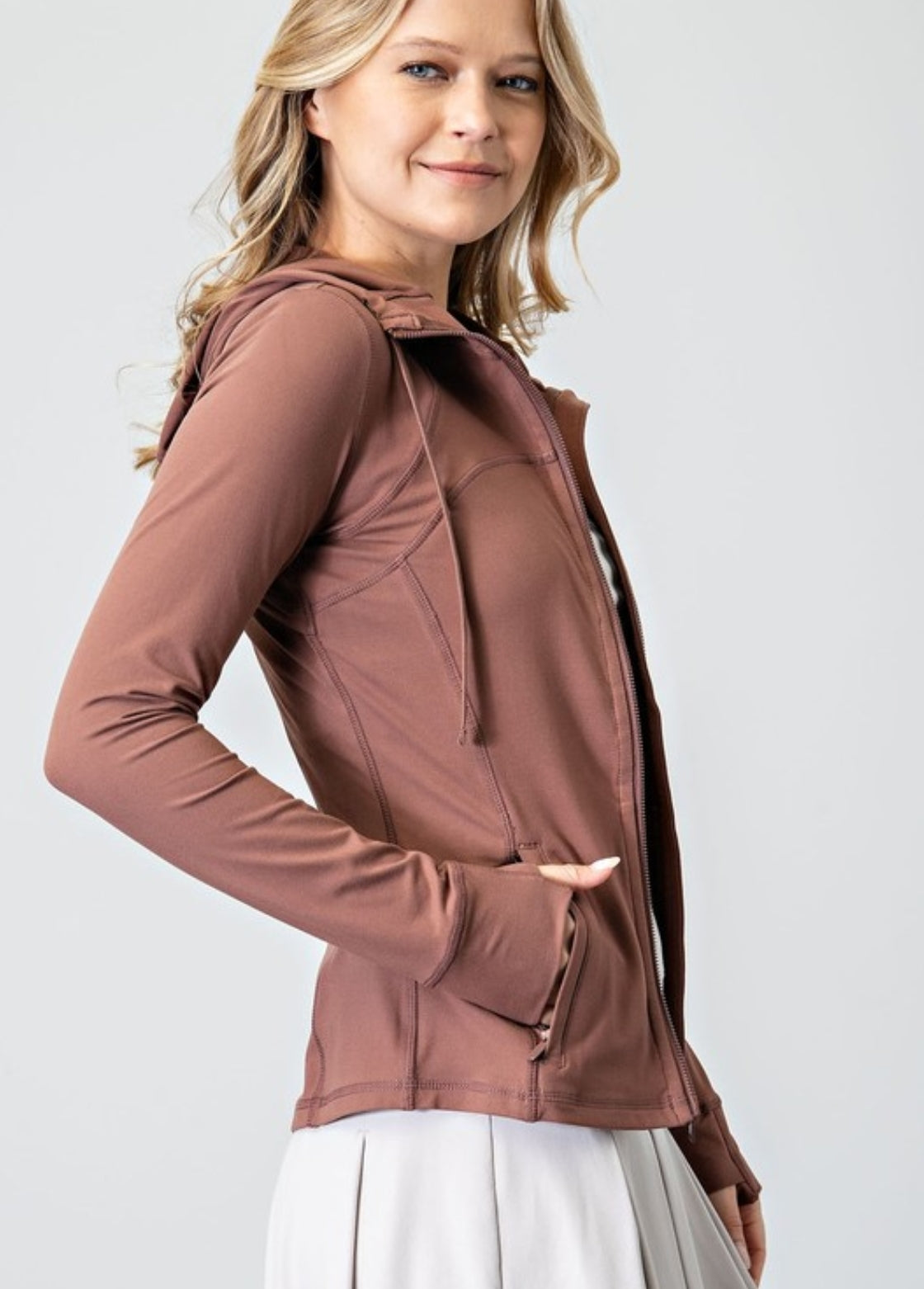 Plus Fitted Activewear Jacket with Hood in Smoky Topaz