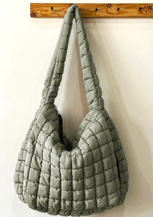 Sage Gray Premium Oversized Quilted Bag