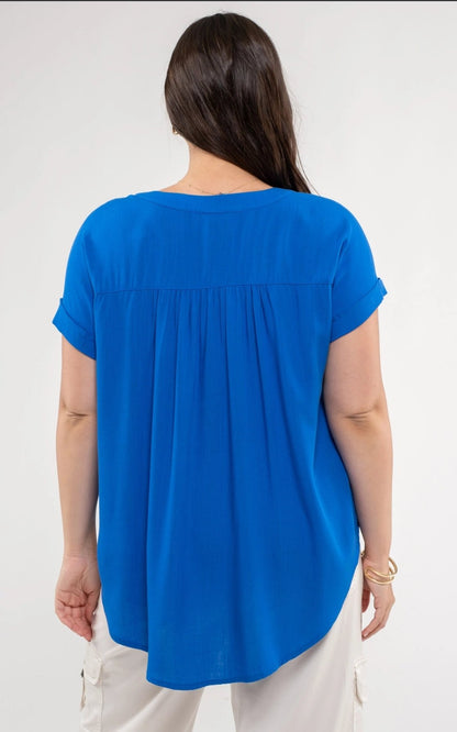 (Plus) Short Rolled Sleeve Button Down Shirt(several colors)