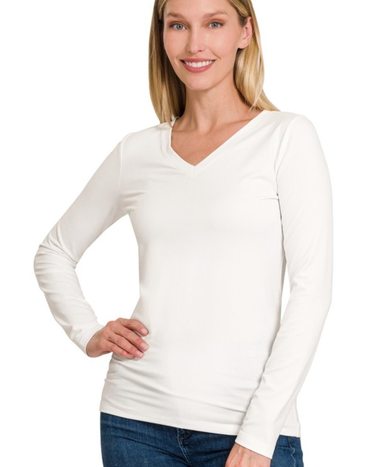 Brushed Microfiber long sleeve vneck top(multiple  colors)