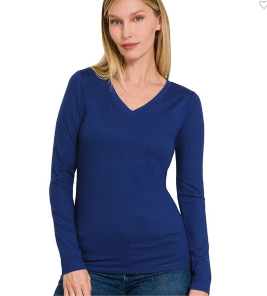 Brushed Microfiber long sleeve vneck top(multiple  colors)