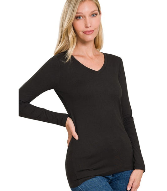 Brushed Microfiber long sleeve vneck top(multiple  colors)