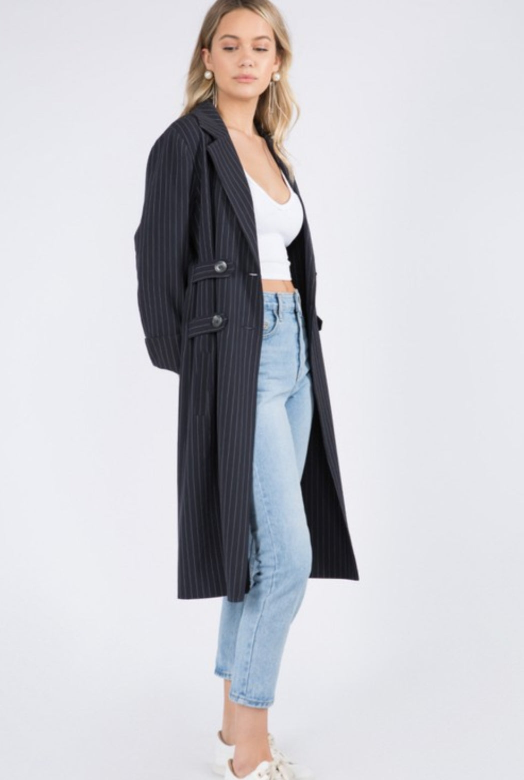 Pinstripe Long Sleeve Trench Coat