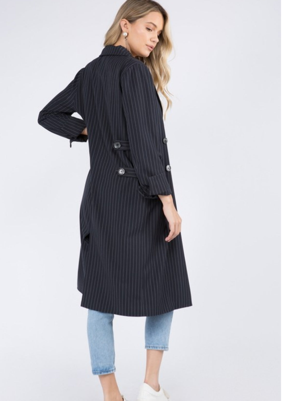 Pinstripe Long Sleeve Trench Coat