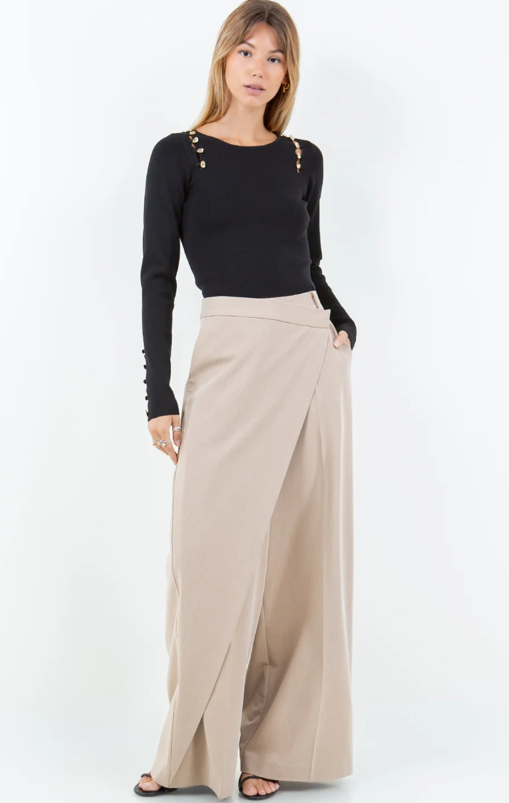 Wrap Detail Wide Leg pants(two colors)