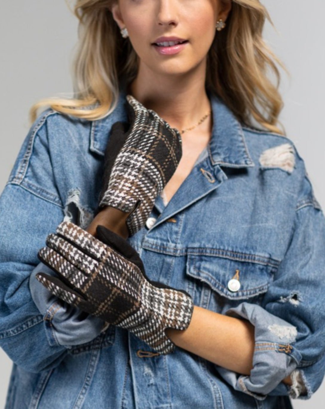 Black Chic plaid smart touch warm gloves