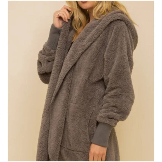 Taille unique Veste à capuche en peluche So Soft en fausse fourrure Gris Acier avec poches