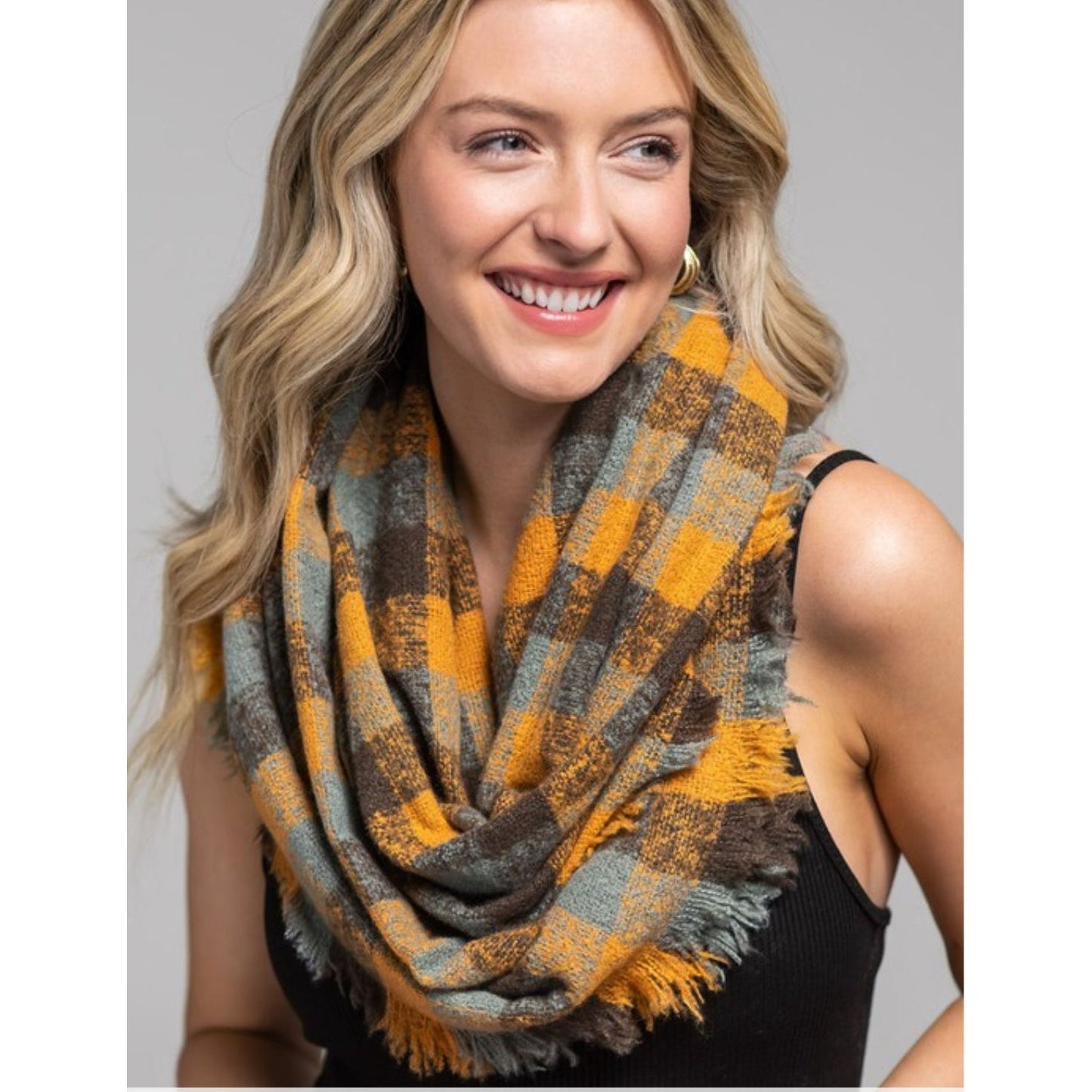 Mustard Multi-Color Plaid infinity scarf