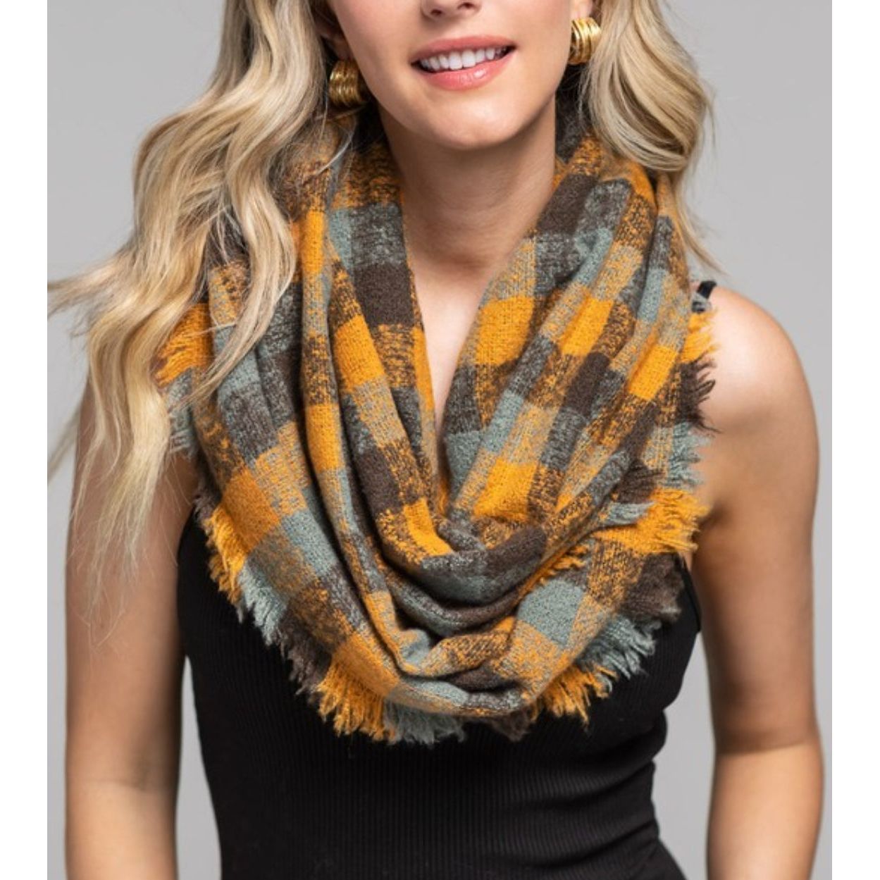 Mustard Multi-Color Plaid infinity scarf