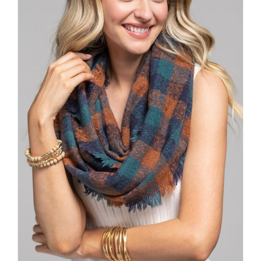 Navy Multi-Color Plaid infinity scarf