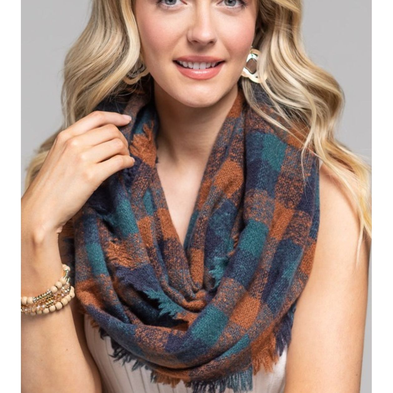 Navy Multi-Color Plaid infinity scarf