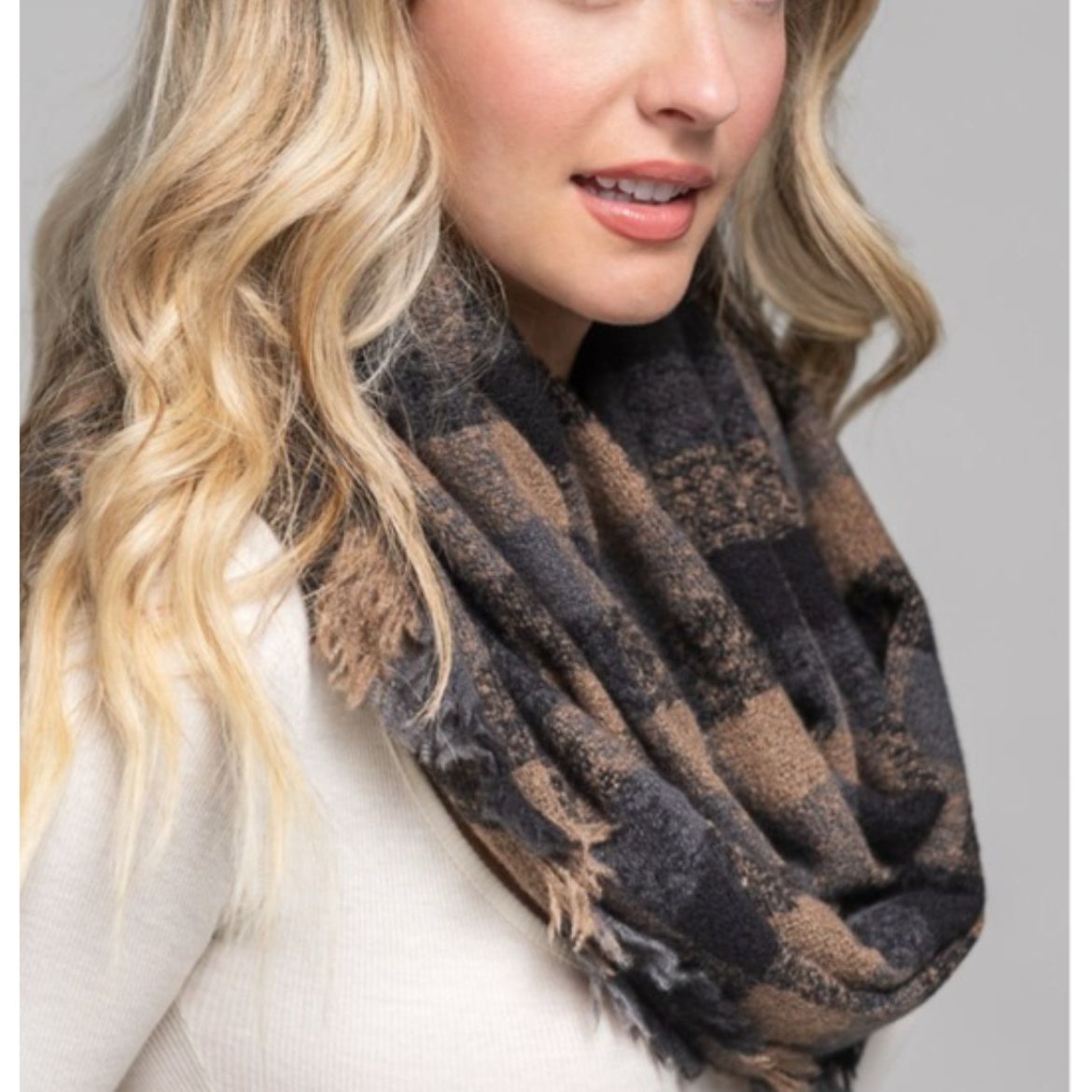 Dark gray Multi-Color Plaid infinity scarf