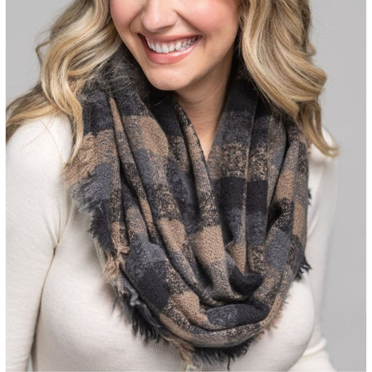 Dark gray Multi-Color Plaid infinity scarf