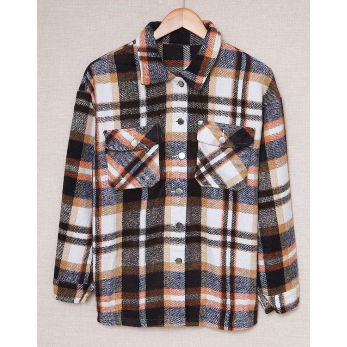 Geometric Plaid Print Pocketed Shirt