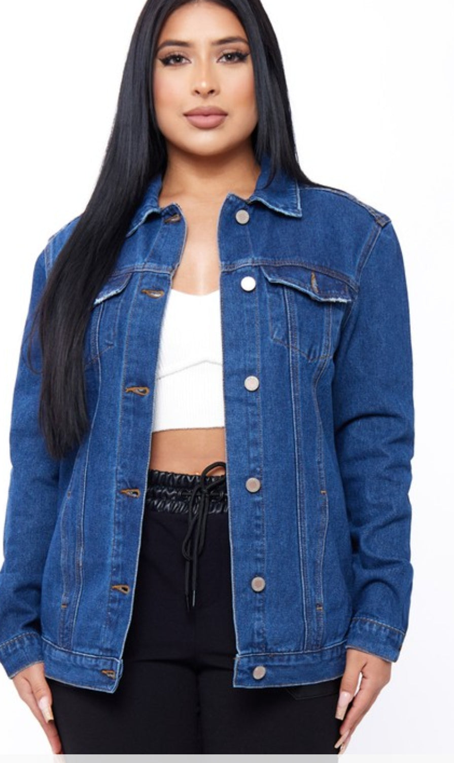 Veste en Jean Coupe Boyfriend Bleu Foncé avec poches