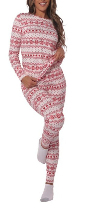 Womens Holiday Print Pajamas Set Top & Jogger(pink)