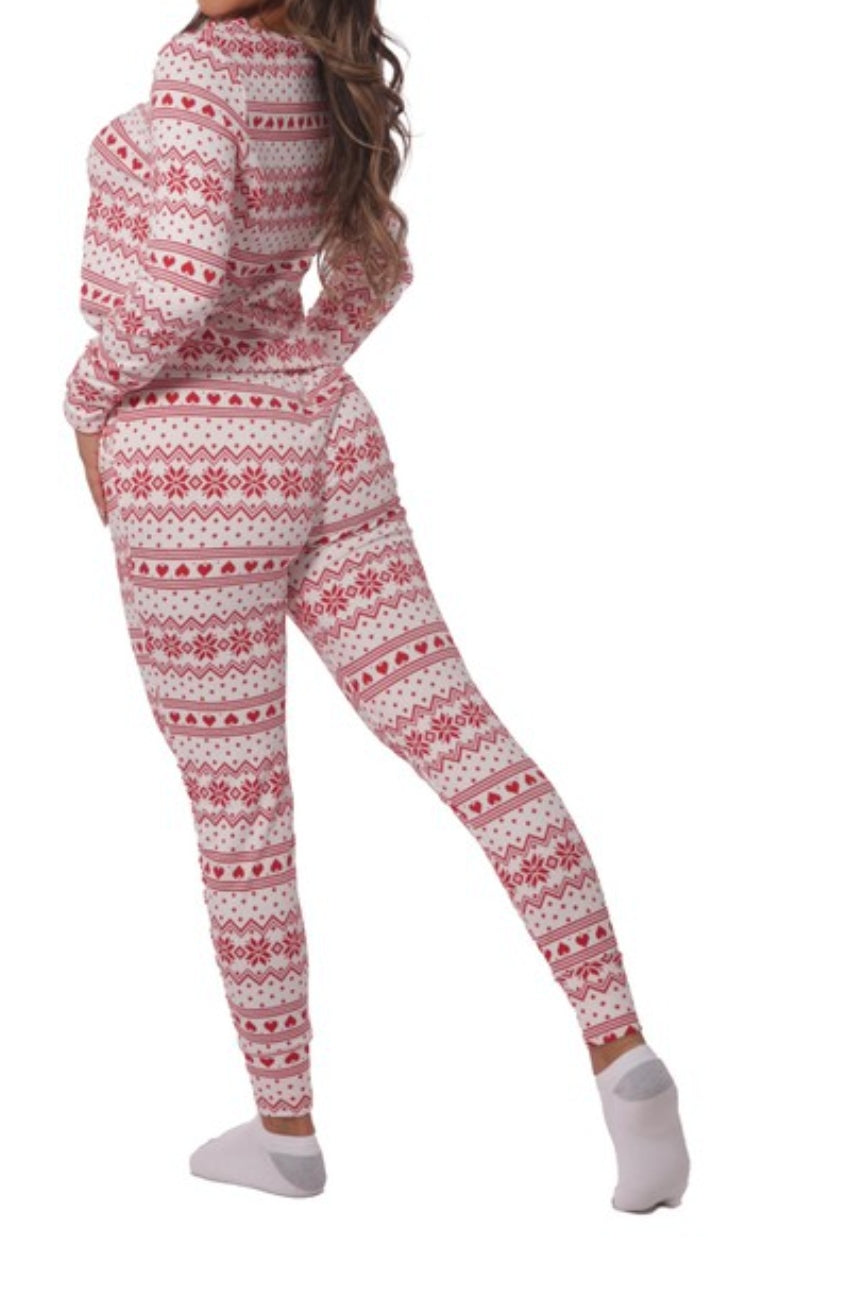 Womens Holiday Print Pajamas Set Top & Jogger(pink)