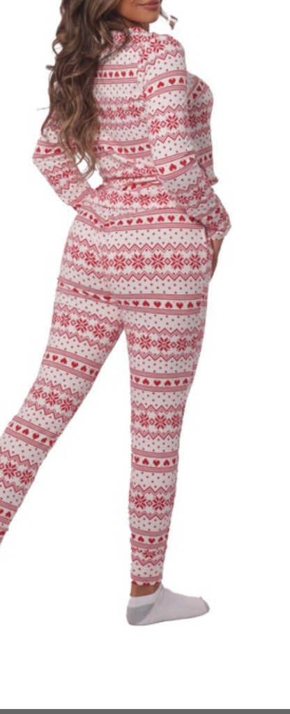 Conjunto de pijama con estampado navideño para mujer, top y jogger (rosa)