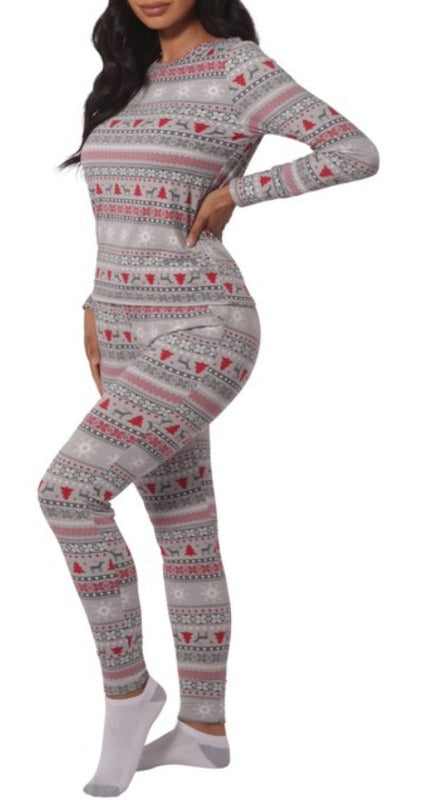 Womens Holiday Print Pajamas Set Top & Jogger(Gray)