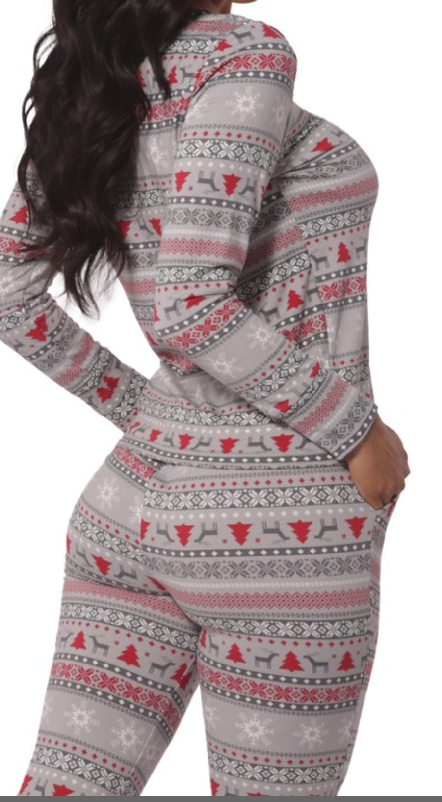 Womens Holiday Print Pajamas Set Top & Jogger(Gray)