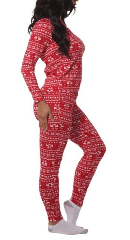 Womens Holiday Print Pajamas Set Top & Jogger(Red)