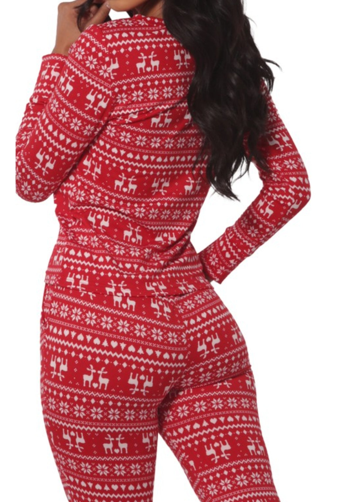 Womens Holiday Print Pajamas Set Top & Jogger(Red)