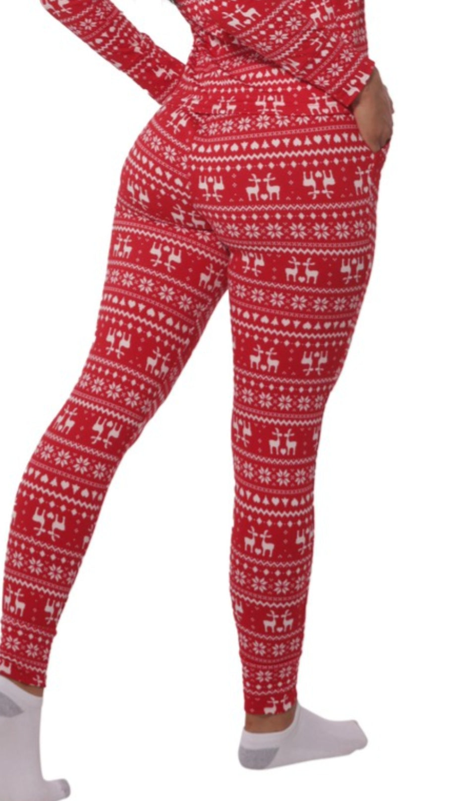 Womens Holiday Print Pajamas Set Top & Jogger(Red)