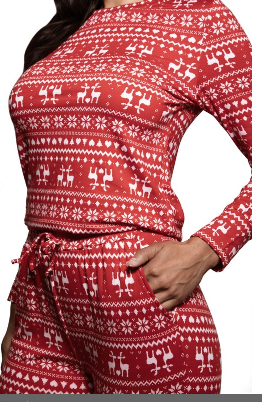 Womens Holiday Print Pajamas Set Top & Jogger(Red)