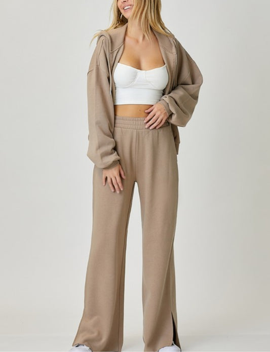 SOFT KNIT WIDE LEG WITH SLIT LOUNGE PANTS