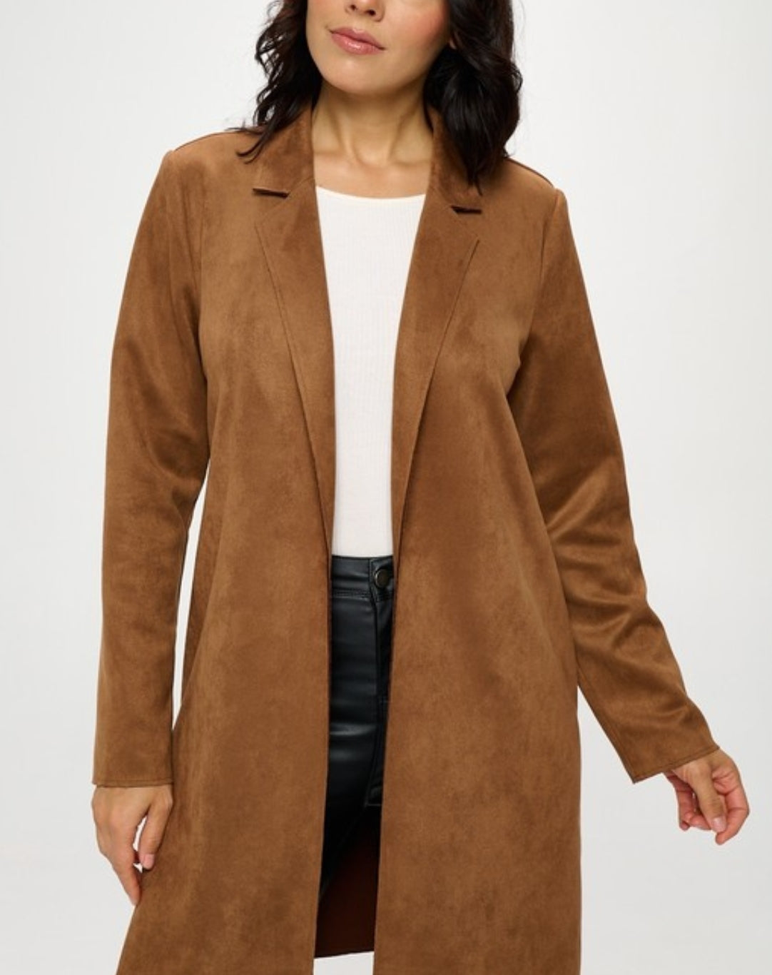 Stretch Suede(Faux) Cardigan Coat