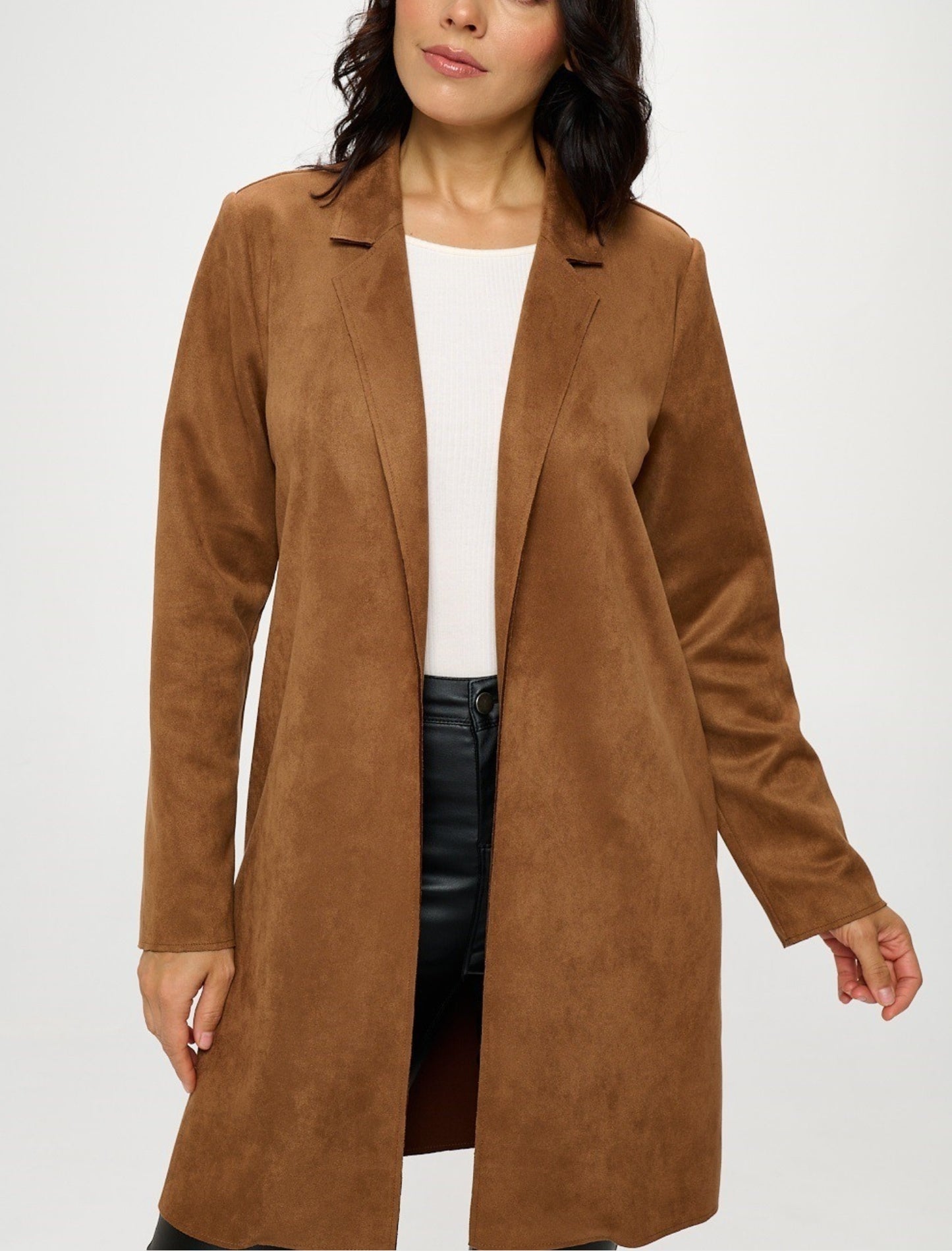 Stretch Suede(Faux) Cardigan Coat