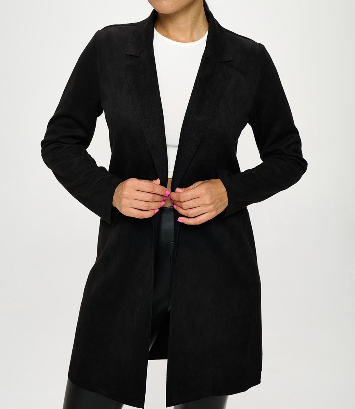 Stretch Suede(Faux) Cardigan Coat