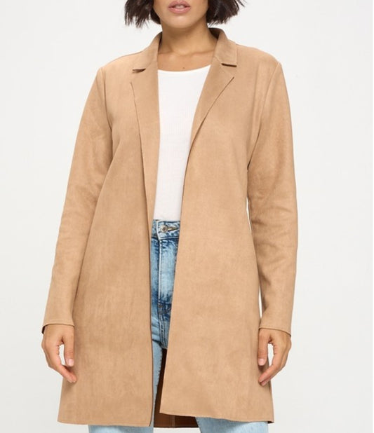 Stretch Suede(Faux) Cardigan Coat