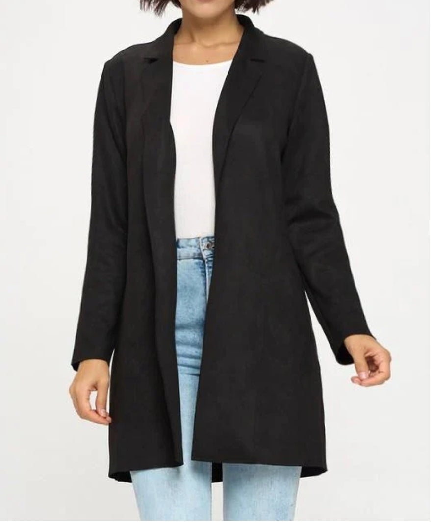 Stretch Suede(Faux) Cardigan Coat