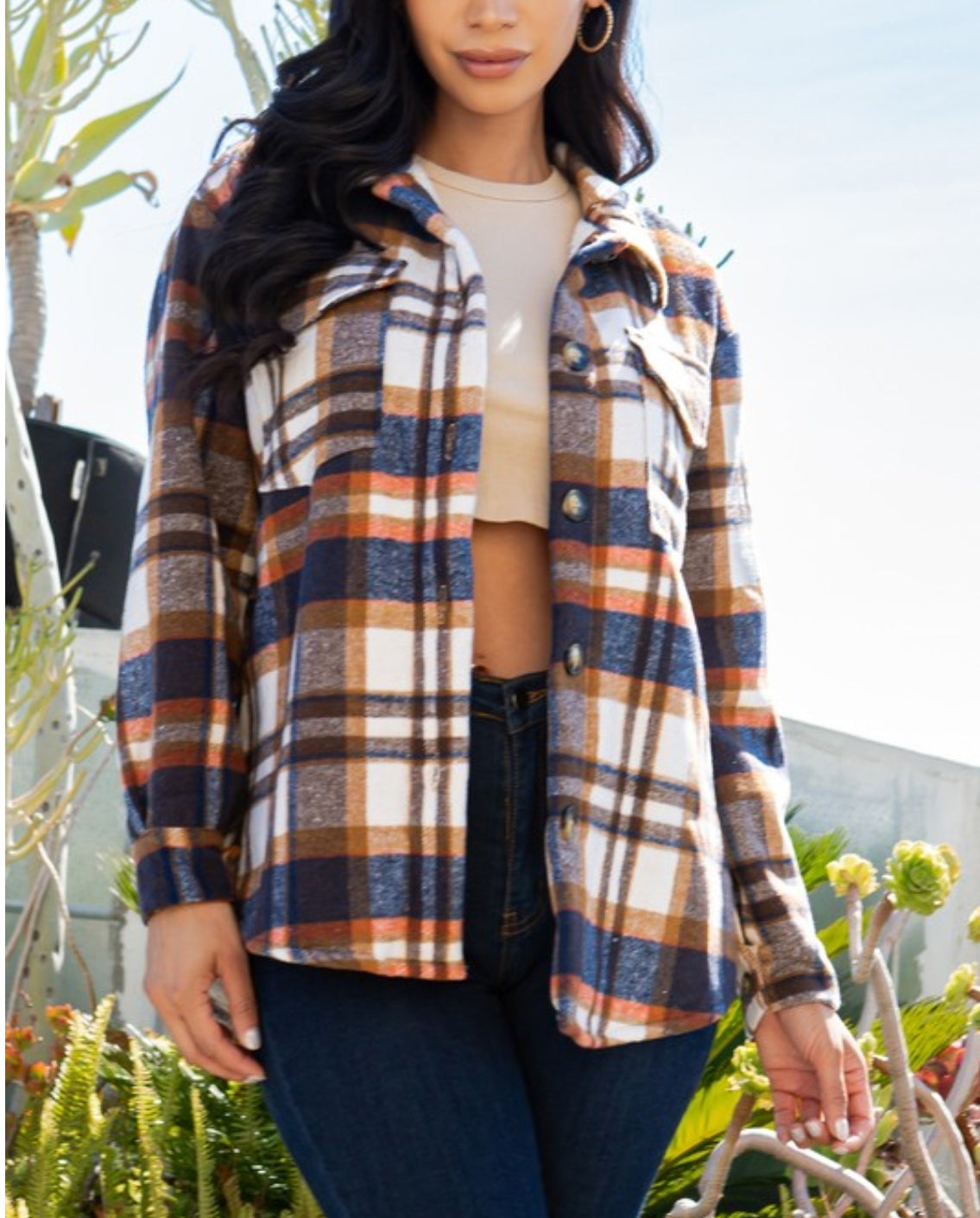 Womens Plaid Shacket Jacket