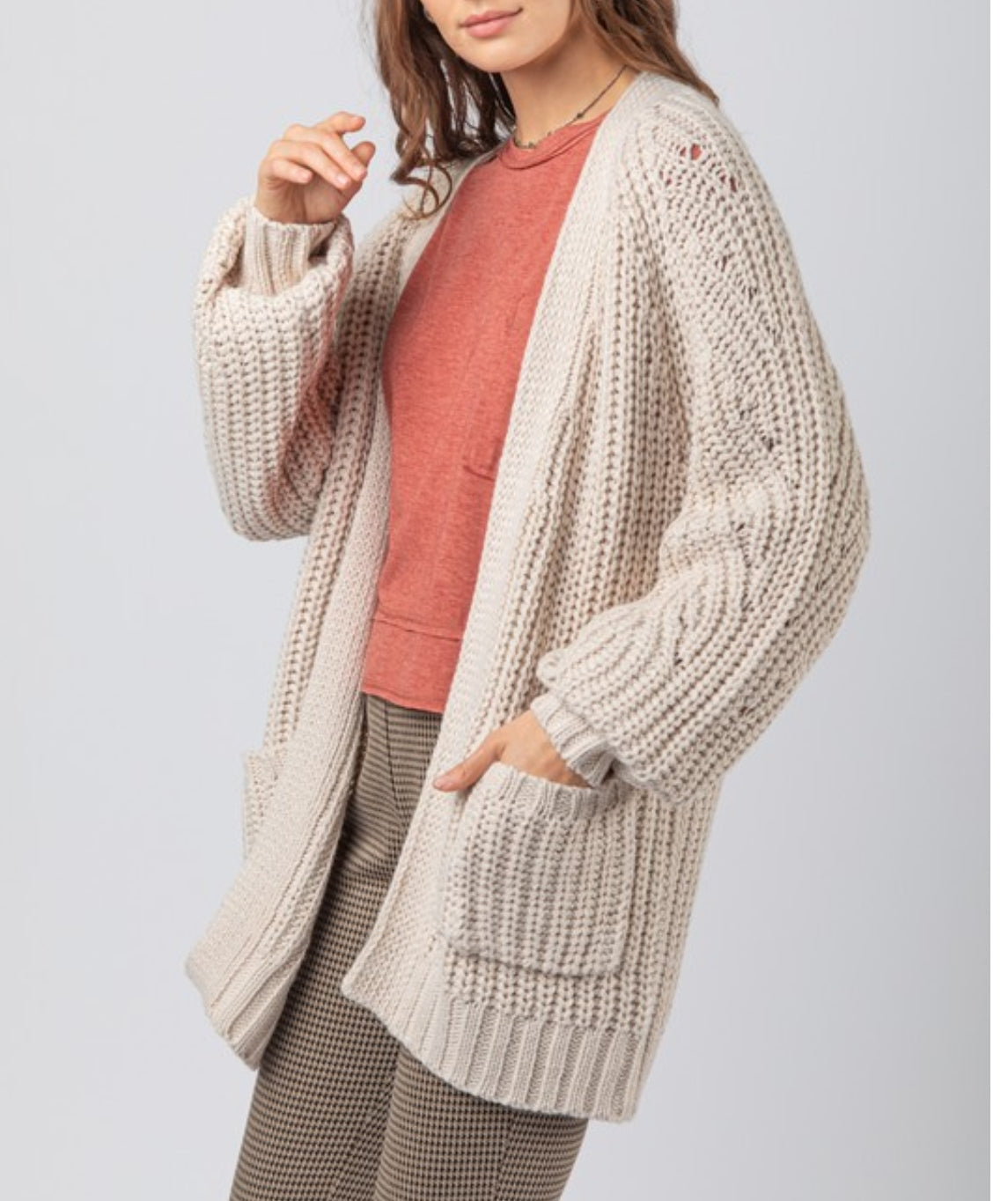 Cardigan en tricot surdimensionné à manches texturées