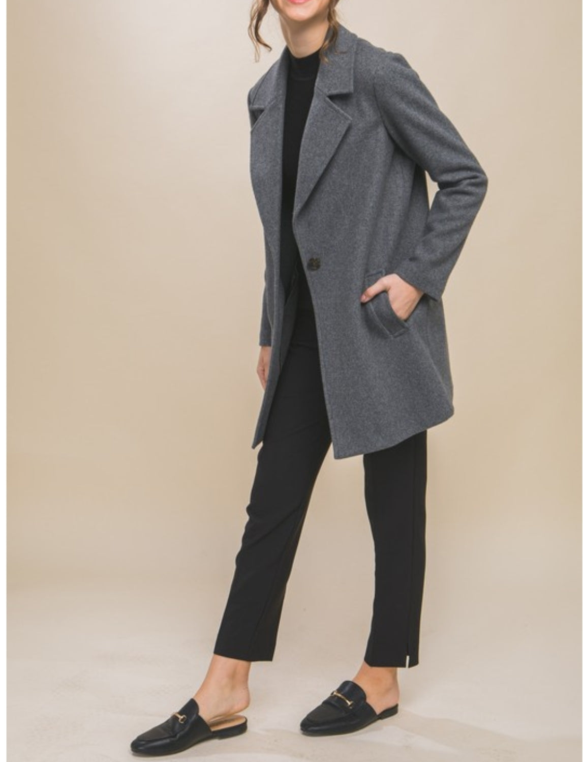 Gray Fleece Single Breasted Coat