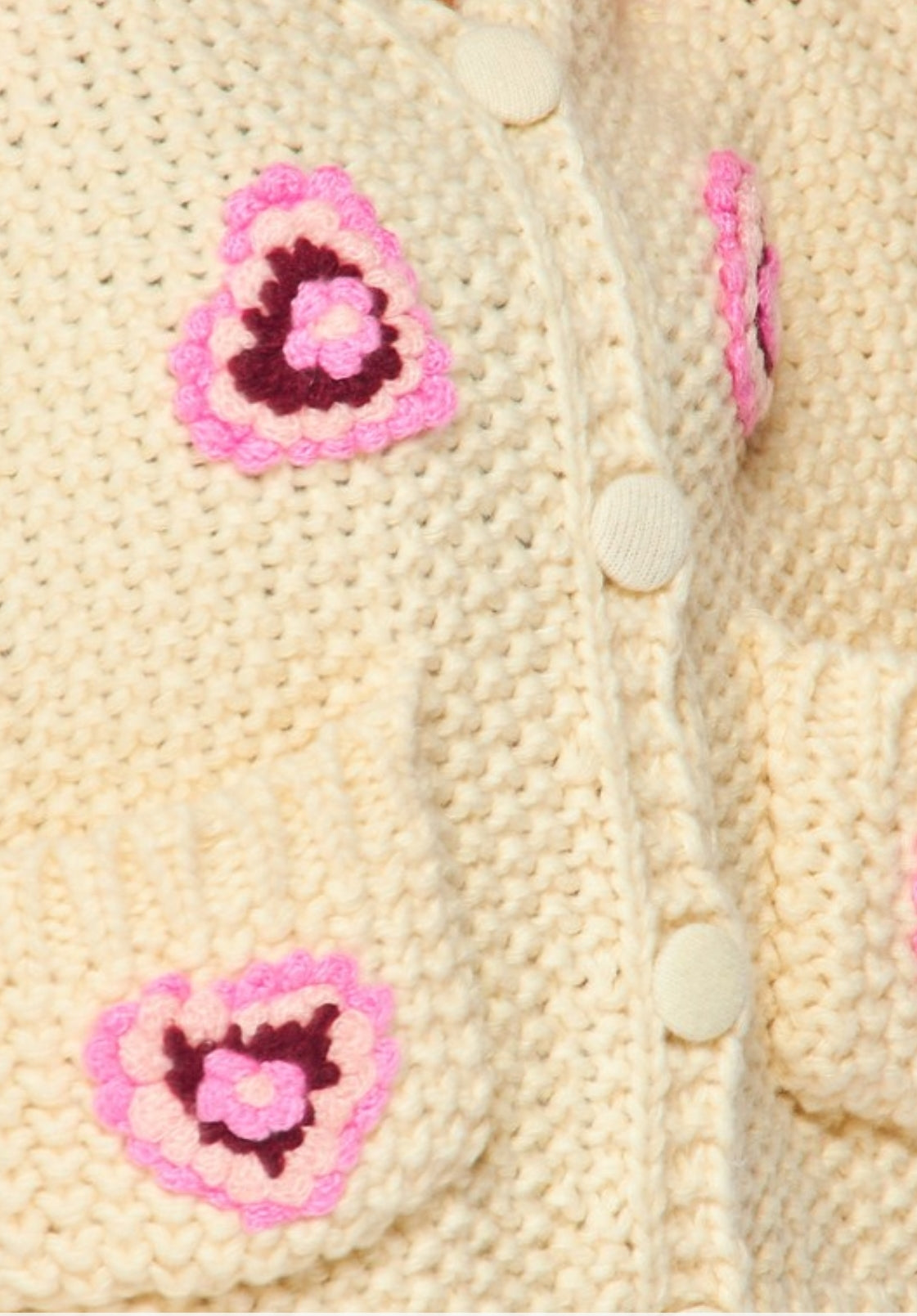 Floral Heart Chunky Knit Cardigan Sweater