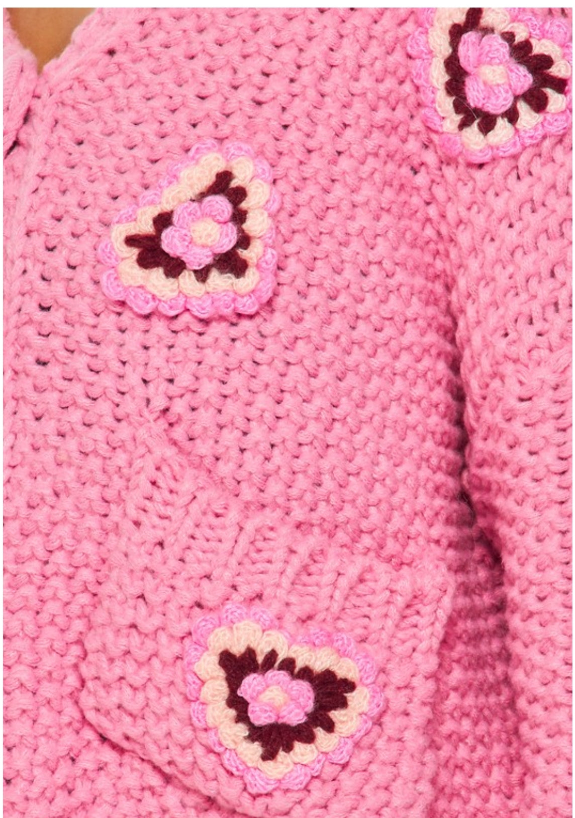 Floral Heart Chunky Knit Cardigan Sweater