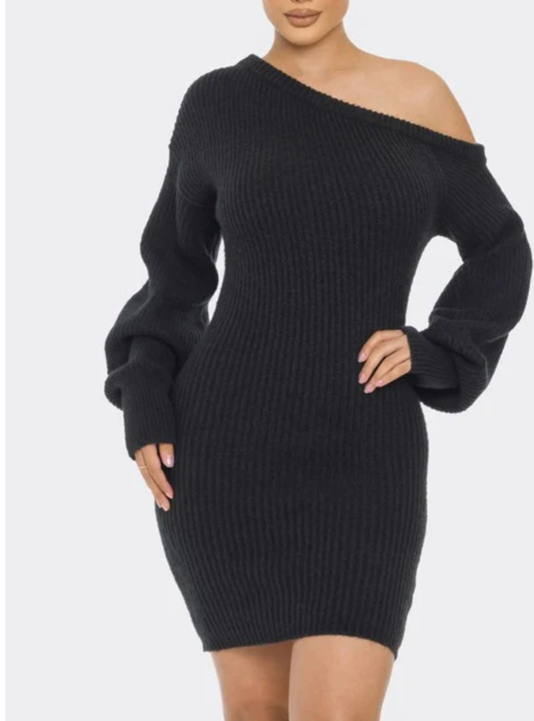 BLACK SWEATER KNIT MINI DRESS