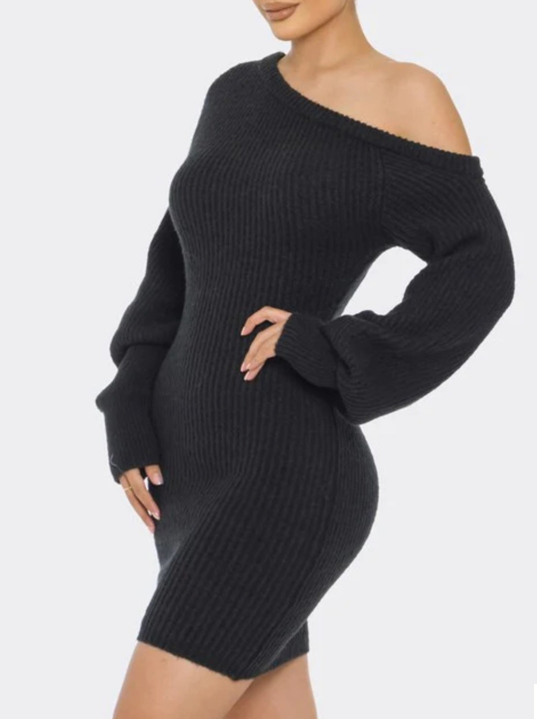 BLACK SWEATER KNIT MINI DRESS