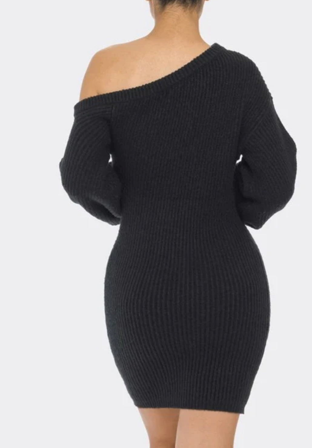 BLACK SWEATER KNIT MINI DRESS