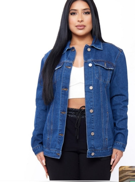 Dark Blue Boyfriend Fit Denim Jacket with pockets