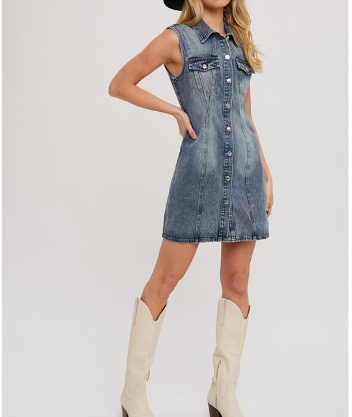 DENIM SLEEVELESS SHIRT DRESS